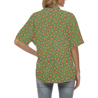 American Football on Green Design Women's Hawaiian Shirt