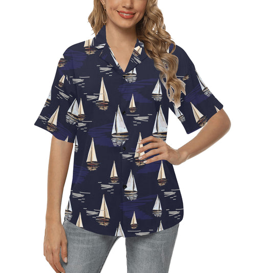 Sailing Ships Pattern Print Design A05 Women's Hawaiian Shirt