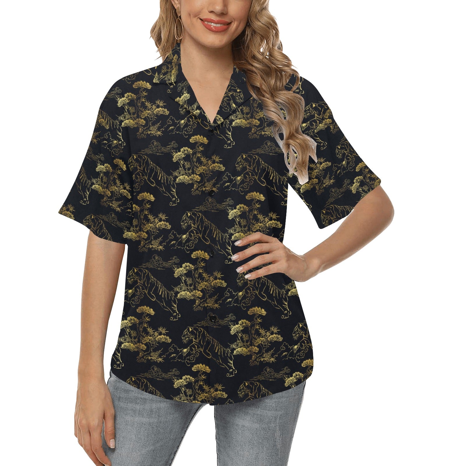 Tiger Japan Style Print Design LKS305 Women's Hawaiian Shirt