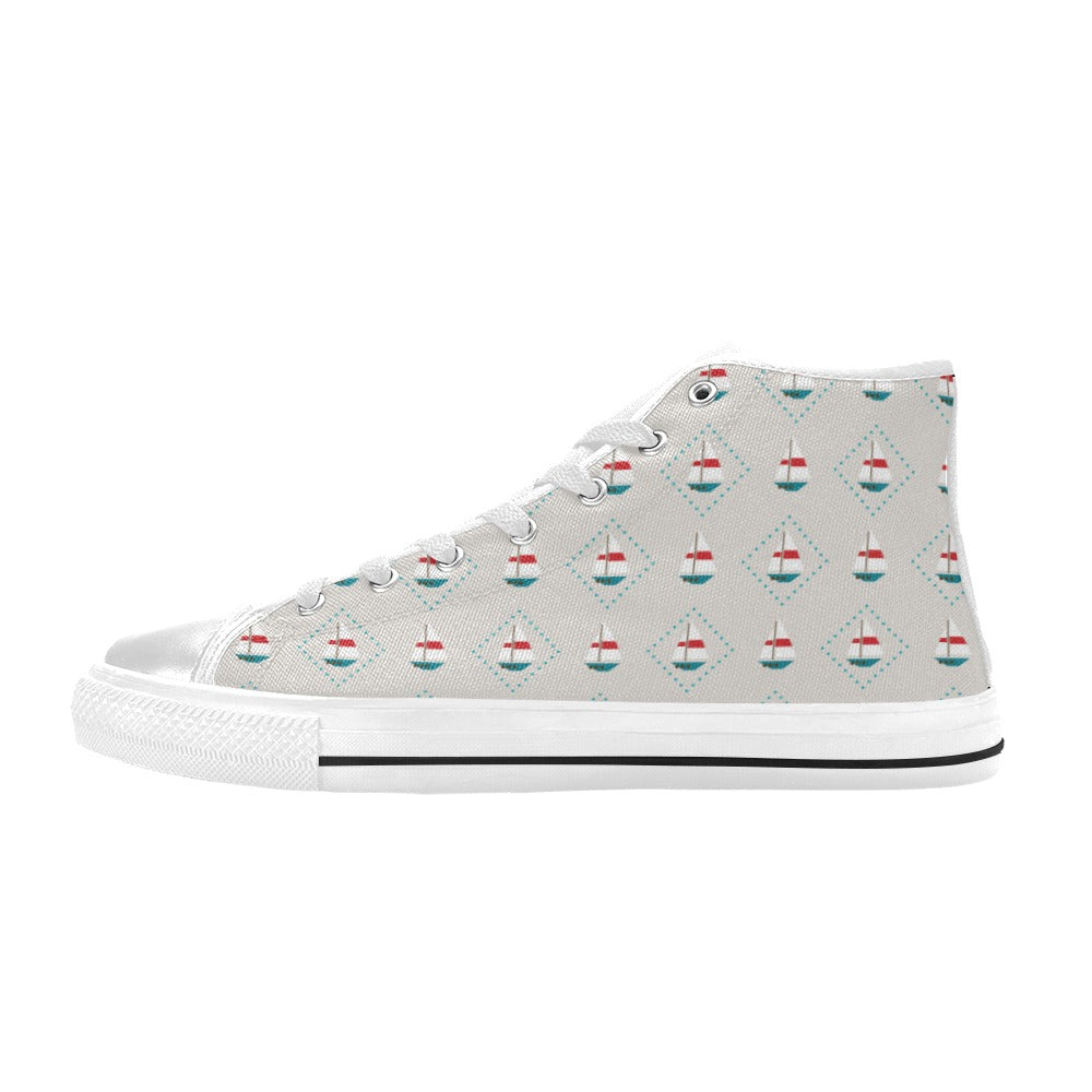 Sailboat Print Design LKS301 High Top Women's White Shoes
