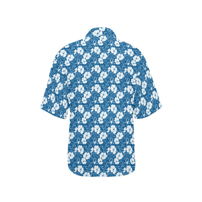 Hibiscus Blue Flower Hawaiian Print Women's Hawaiian Shirt