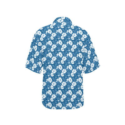 Hibiscus Blue Flower Hawaiian Print Women's Hawaiian Shirt