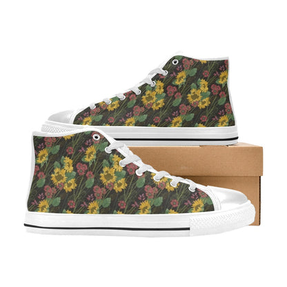 Sunflower Print Design LKS303 High Top Women's White Shoes
