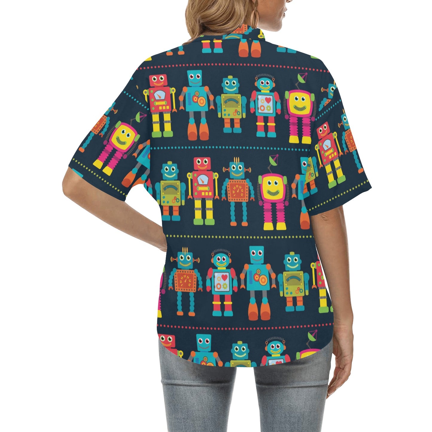 Robot Pattern Print Design A01 Women's Hawaiian Shirt