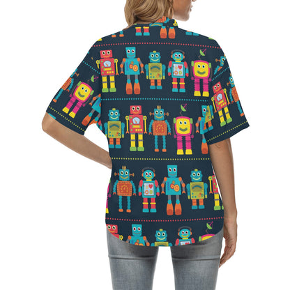 Robot Pattern Print Design A01 Women's Hawaiian Shirt