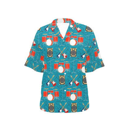 Drum Set Guitar Pattern Print Design 02 Women's Hawaiian Shirt