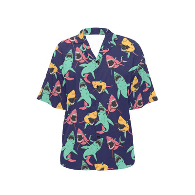 Shark Bite Pattern Women's Hawaiian Shirt