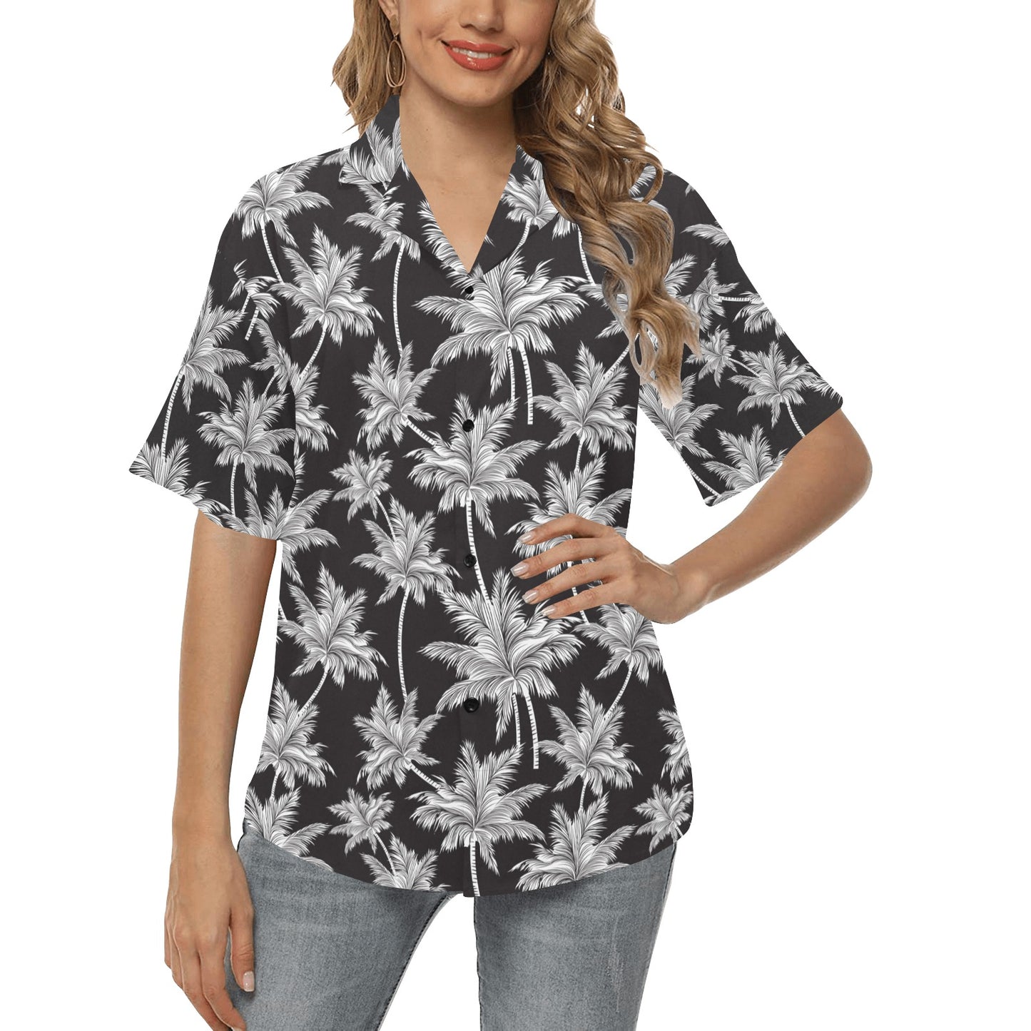 Palm Tree Pattern Print Design PT03 Women's Hawaiian Shirt