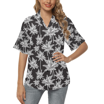 Palm Tree Pattern Print Design PT03 Women's Hawaiian Shirt
