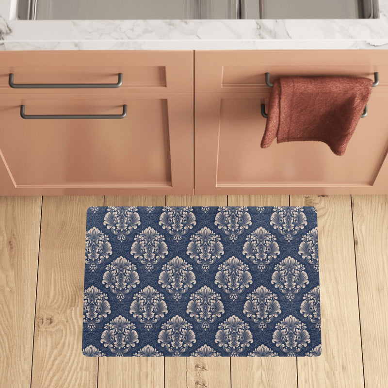 Damask Blue Luxury Print Pattern Kitchen Mat