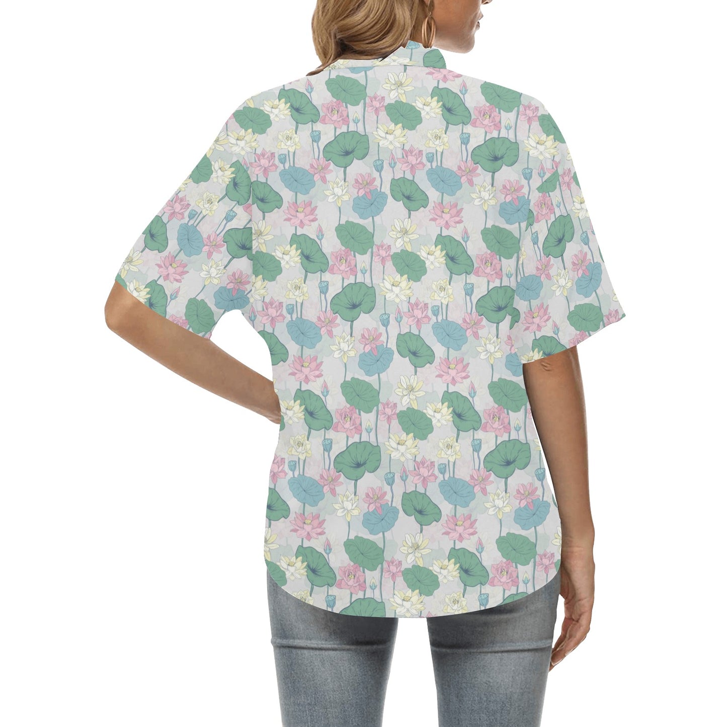 Water Lily Print Design LKS305 Women's Hawaiian Shirt