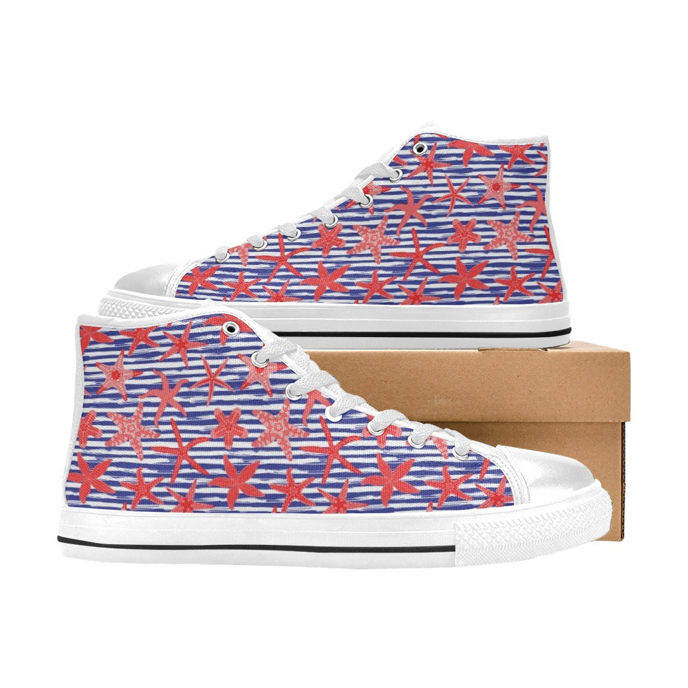 Starfish Print Design LKS401 High Top Women's White Shoes
