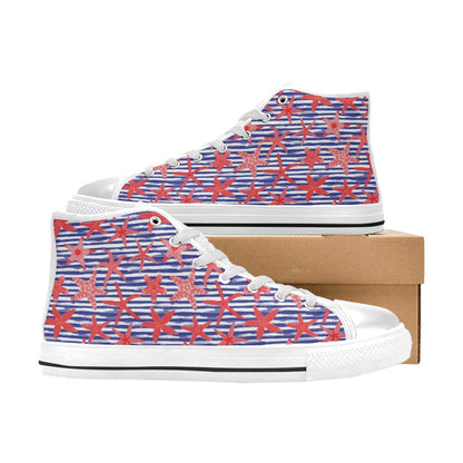 Starfish Print Design LKS401 High Top Women's White Shoes
