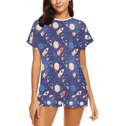 Space Astronaut Rocket Print Design LKS304 Women's Short Pajama Set