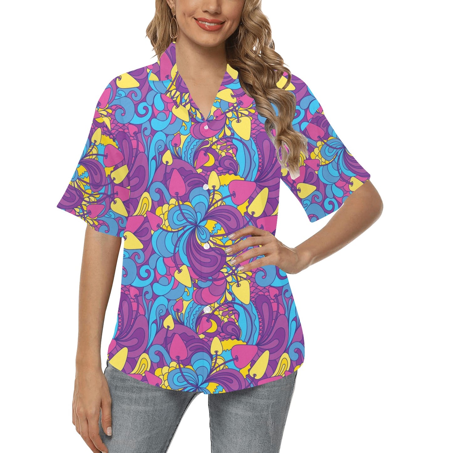 Psychedelic Mushroom Pattern Print Design A03 Women's Hawaiian Shirt