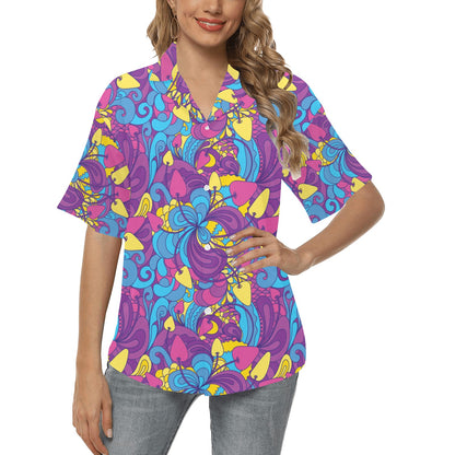 Psychedelic Mushroom Pattern Print Design A03 Women's Hawaiian Shirt