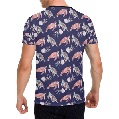 Sea Turtle With Jelly Fish Print Design LKS301 Men's All Over Print T-shirt
