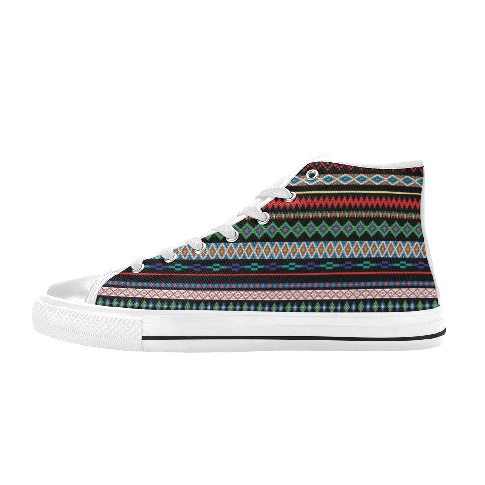 Southwest Pattern Print Design LKS302 High Top Women's White Shoes