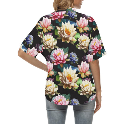 Water Lily Pattern Print Design WL02 Women's Hawaiian Shirt