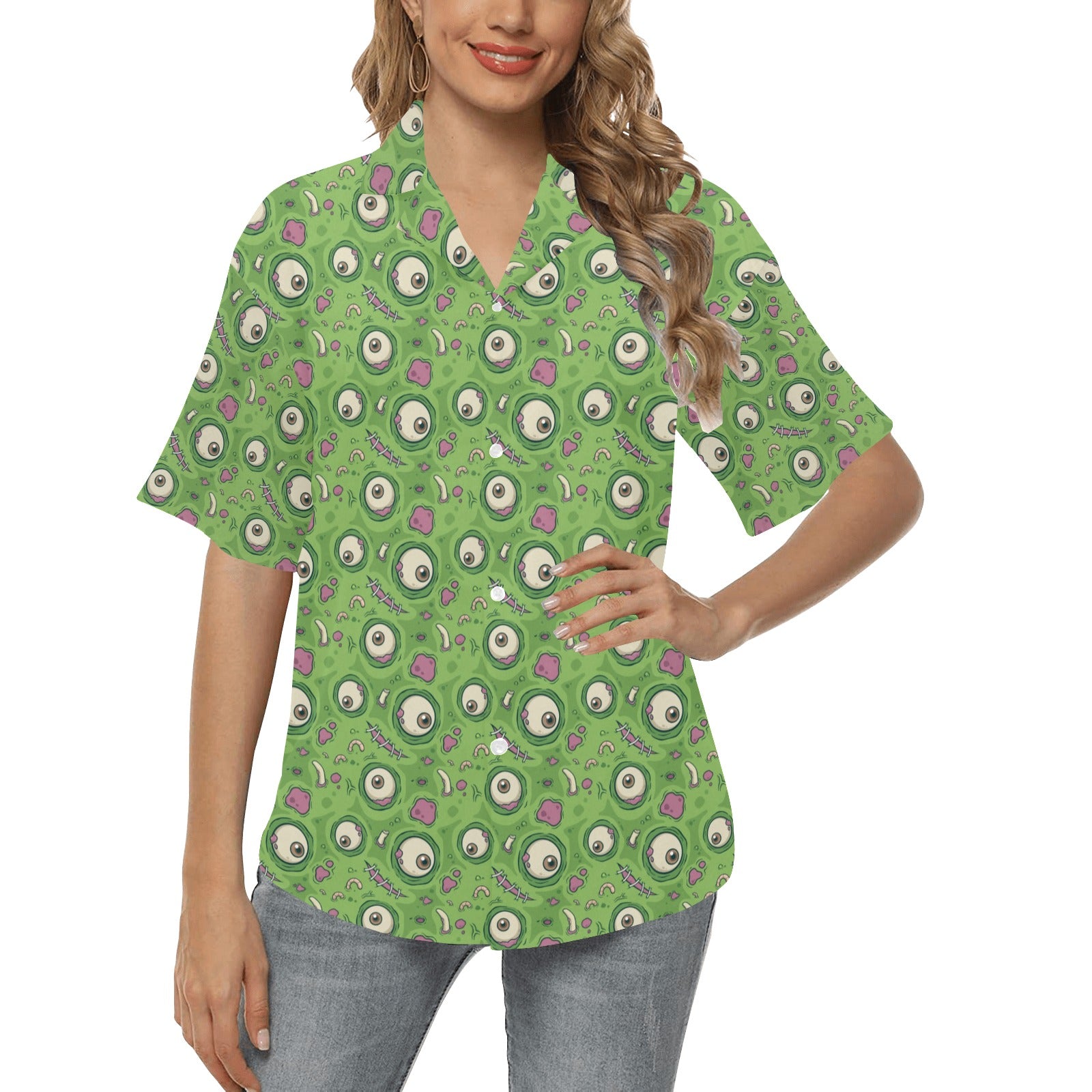 Zombie Eyes Design Pattern Print Women's Hawaiian Shirt