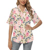 Floral Pink Butterfly Print Women's Hawaiian Shirt