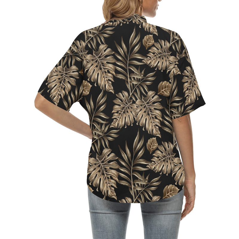 Brown Tropical Palm Leaves Women's Hawaiian Shirt