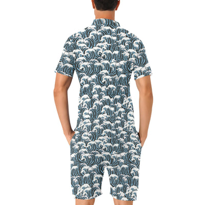 Surf Wave Pattern Print Men's Romper