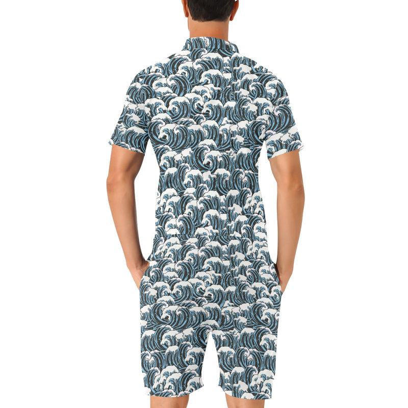 Surf Wave Pattern Print Men's Romper