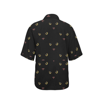 Black Cat Face Print Pattern Women's Hawaiian Shirt