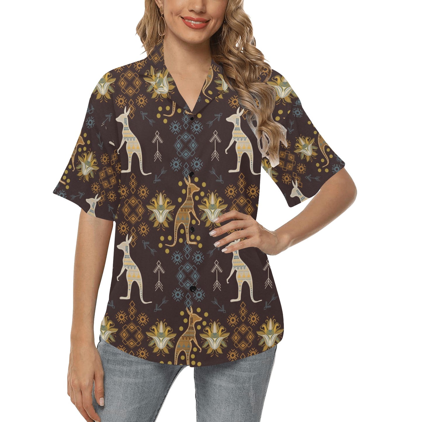 Kangaroos Pattern Print Design 03 Women's Hawaiian Shirt