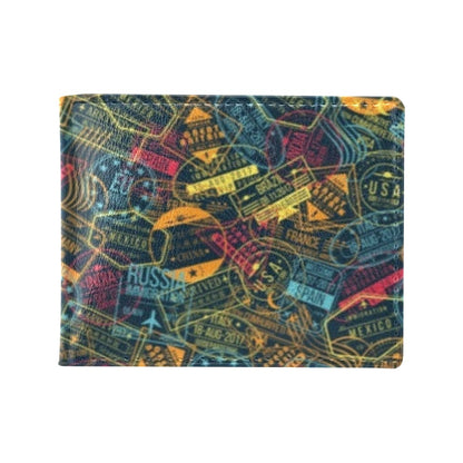Travel Stamp Colorful Print Design LKS304 Men's ID Card Wallet