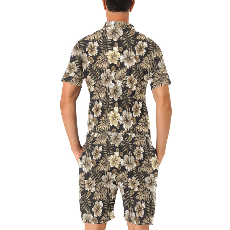 Brown Hibiscus Tropical Men's Romper