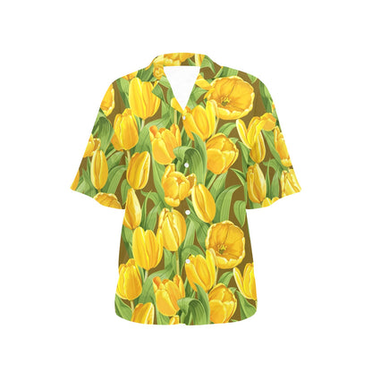 Tulip Yellow Pattern Print Design TP010 Women's Hawaiian Shirt