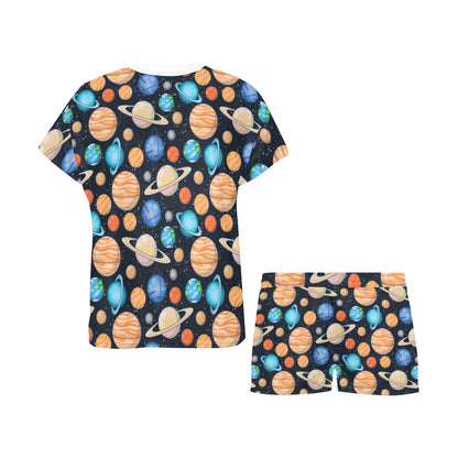 Planet Colorful Print Design LKS301 Women's Short Pajama Set