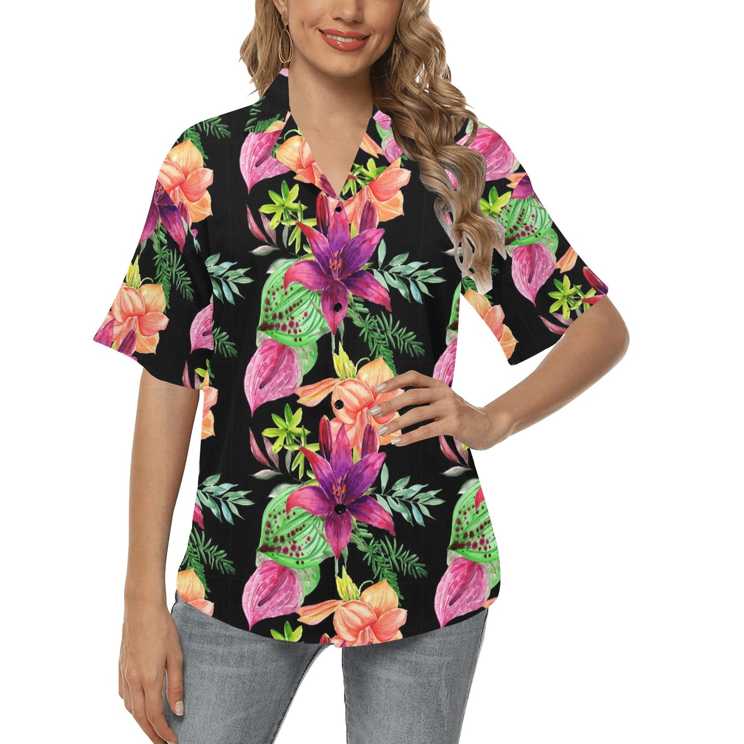 Amaryllis Pattern Print Design AL09 Women's Hawaiian Shirt