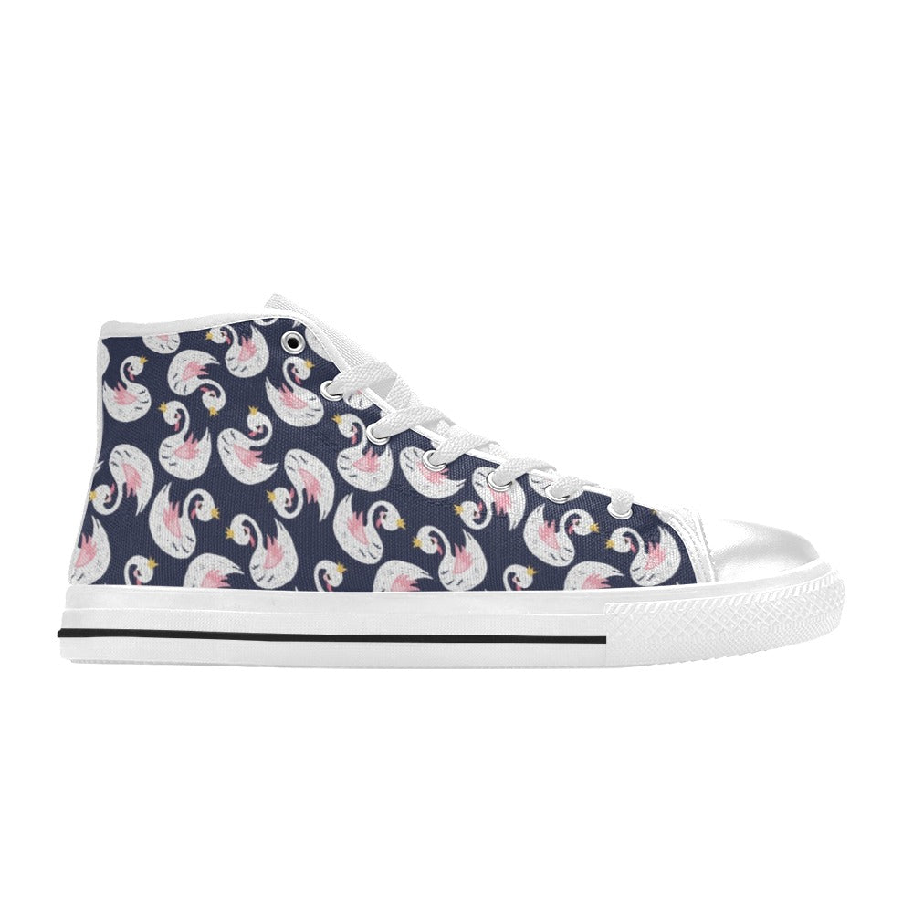 Swan Print Design LKS403 High Top Women's White Shoes