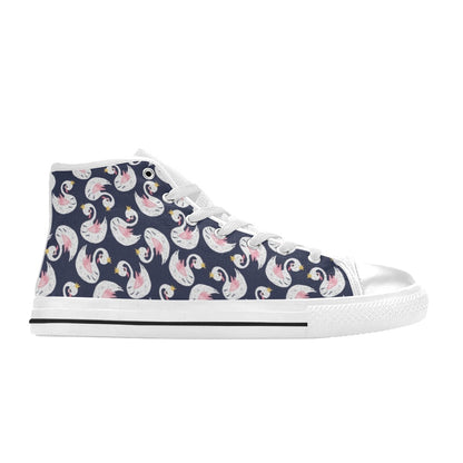 Swan Print Design LKS403 High Top Women's White Shoes