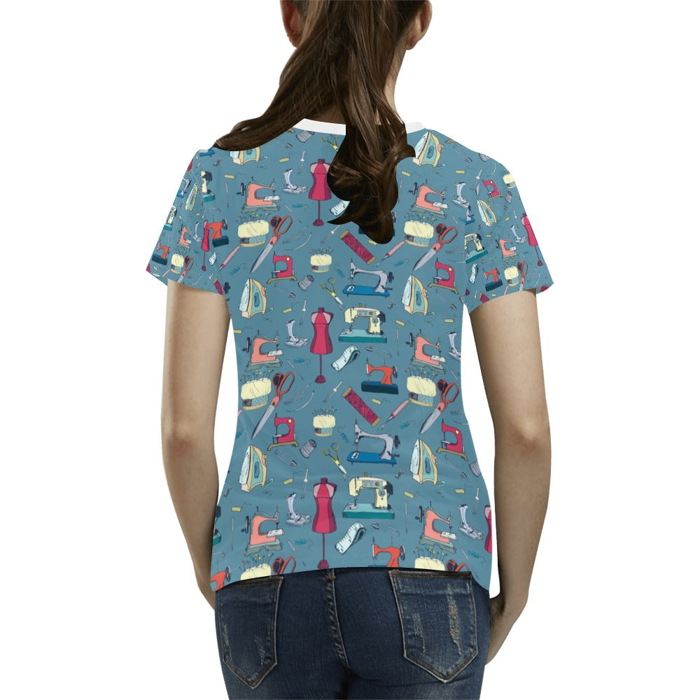 Sewing Equipment Print Design LKS301 Women's  T-shirt
