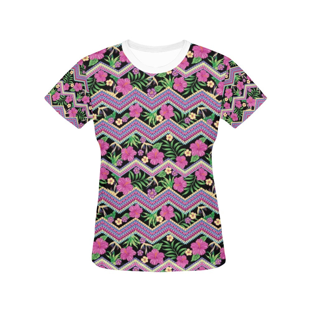 Hibiscus Pink Zigzag Line Pattern Design LKS307 Women's  T-shirt