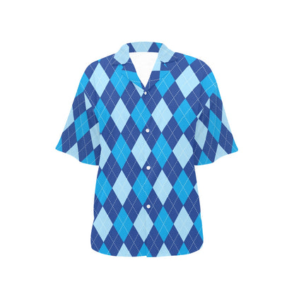 Argyle Blue Pattern Print Design 02 Women's Hawaiian Shirt