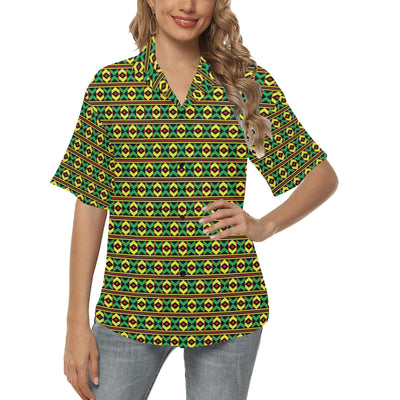 African Geometric Print Pattern Women's Hawaiian Shirt