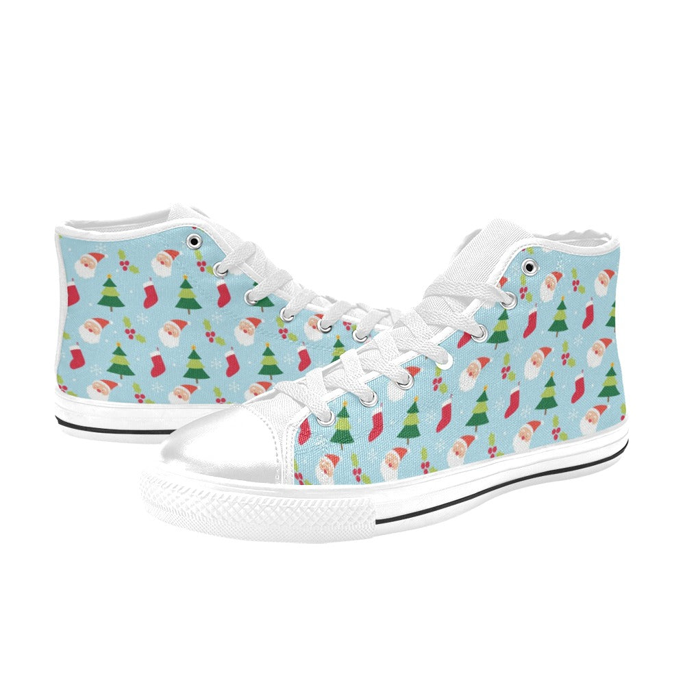 Santa Themed Print Design LKS301 High Top Women's White Shoes