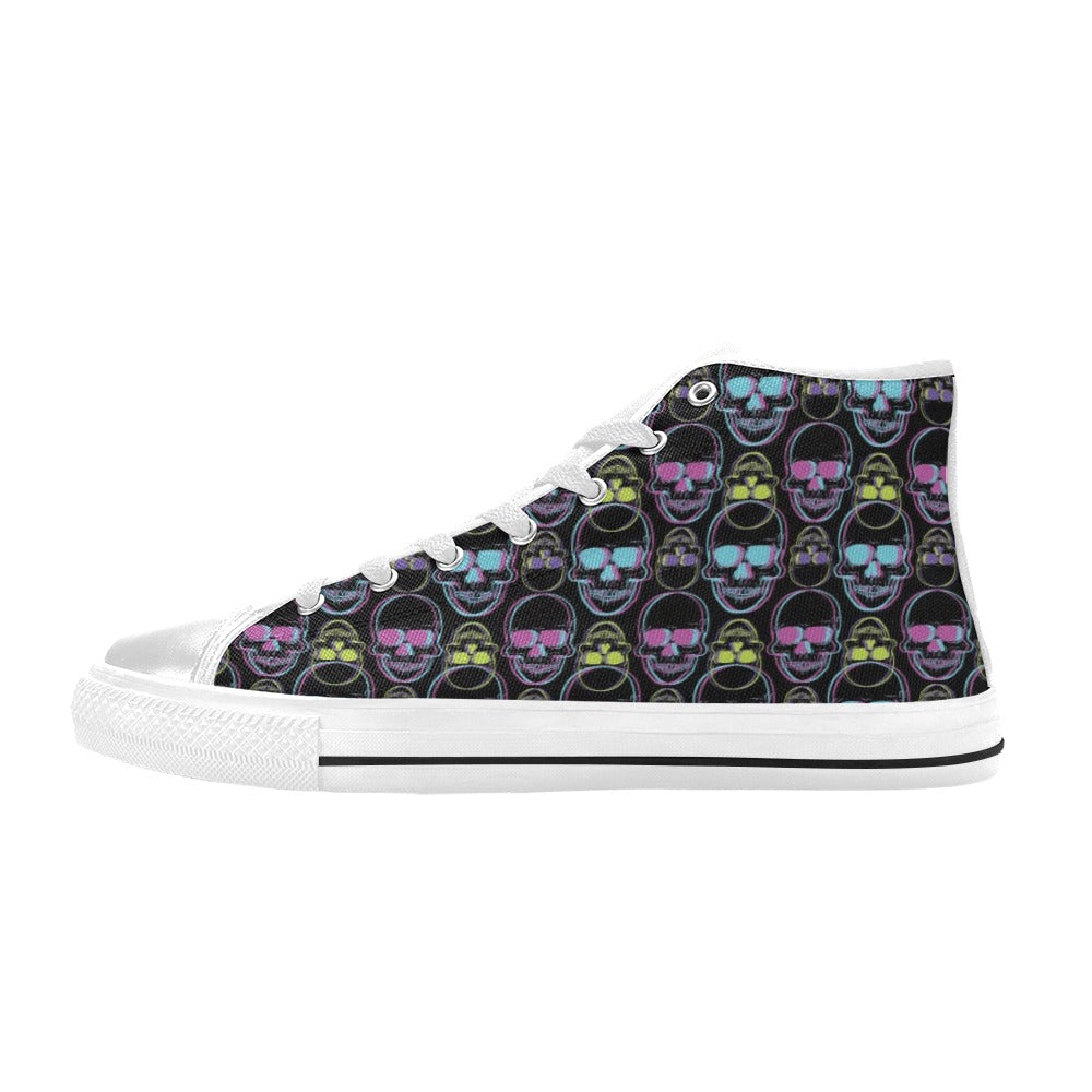 Skull 3D Colorful Print Design LKS309 High Top Women's White Shoes