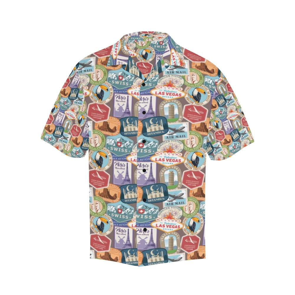 Travel Stamp Print Design LKS301 Men's Hawaiian Shirt
