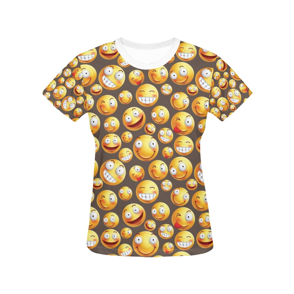 Smiley Face Emoji Print Design LKS303 Women's  T-shirt