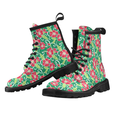 Red Hibiscus Pattern Print Design HB019 Women's Boots