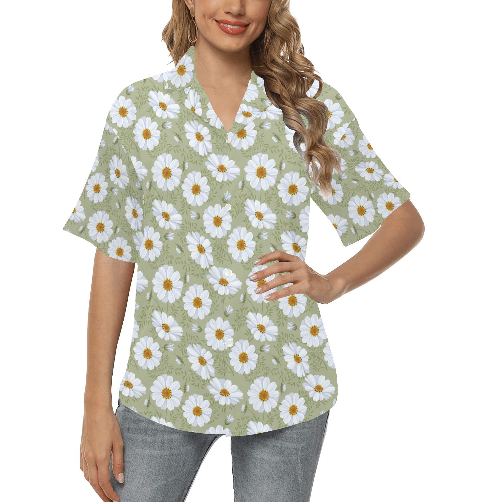 Daisy Yellow Print Pattern Women's Hawaiian Shirt