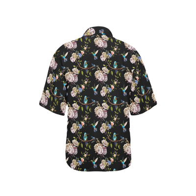 Hummingbird Flower Themed Print Women's Hawaiian Shirt