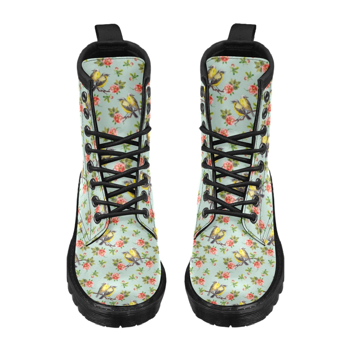 Bird with Red Flower Print Pattern Women's Boots