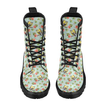 Bird with Red Flower Print Pattern Women's Boots